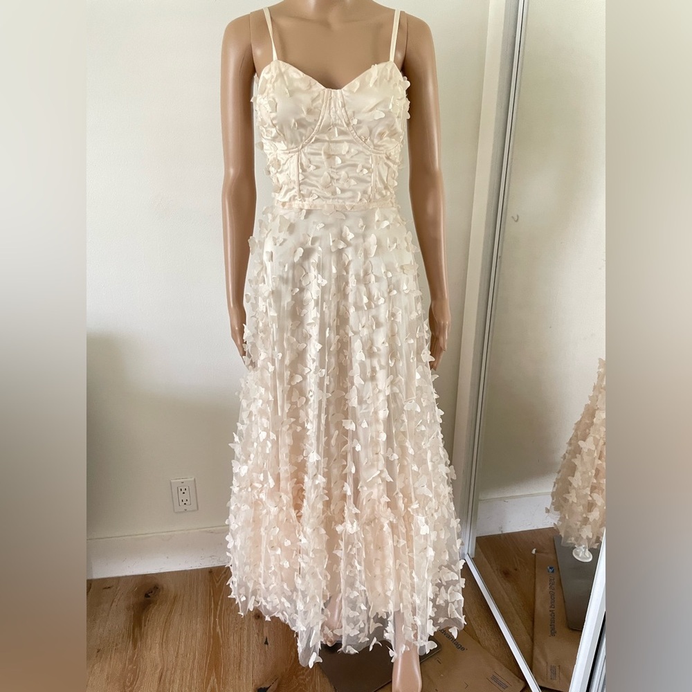 Mable Cream 3D Butterfly Lace-Up Midi Dress Corset Sweetheart Tiered Lulus - Picture 9 of 12